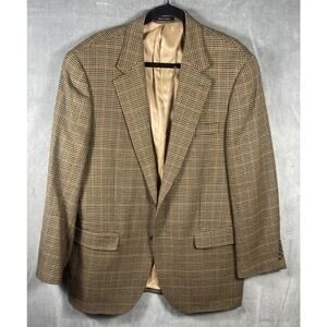 Lauren‎ Ralph Lauren Mens Blazer Jacket Houndstooth Brown Tan 100% Lambswool 42R